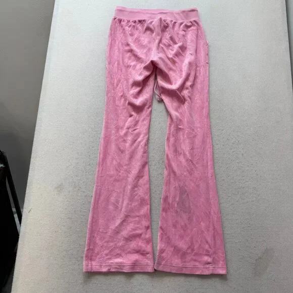 Vintage Juicy Couture Women's Baby Pink Velour Flared Track Pant Pockets Size S - Picture 2 of 7